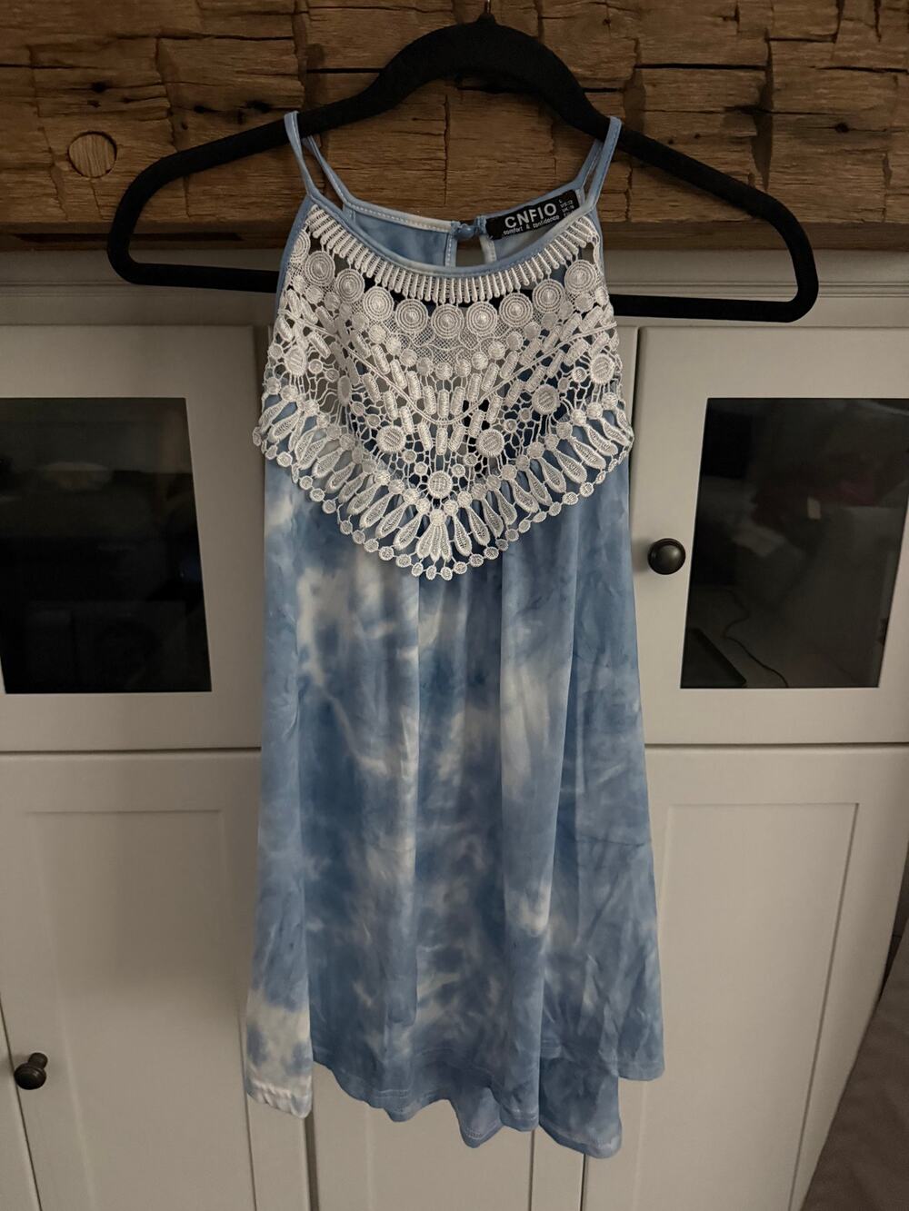 CNFIO Tie Dye Boho Tank Top L Crochet Lace Razorback Flowy Festival Top